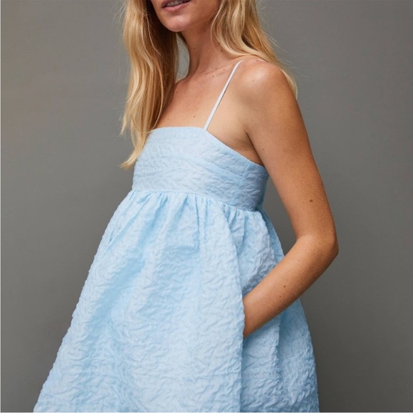 Anthropologie Mare Birdie Babydoll Mini Dress Size M Blue Texture - Picture 9 of 16